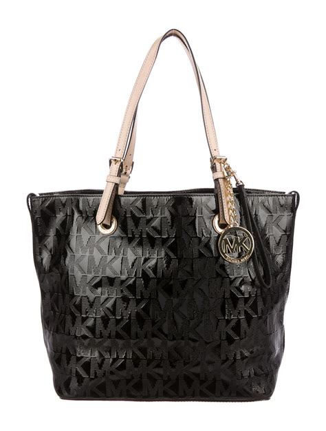 michael kors small tote leather|Michael Kors black patent tote.